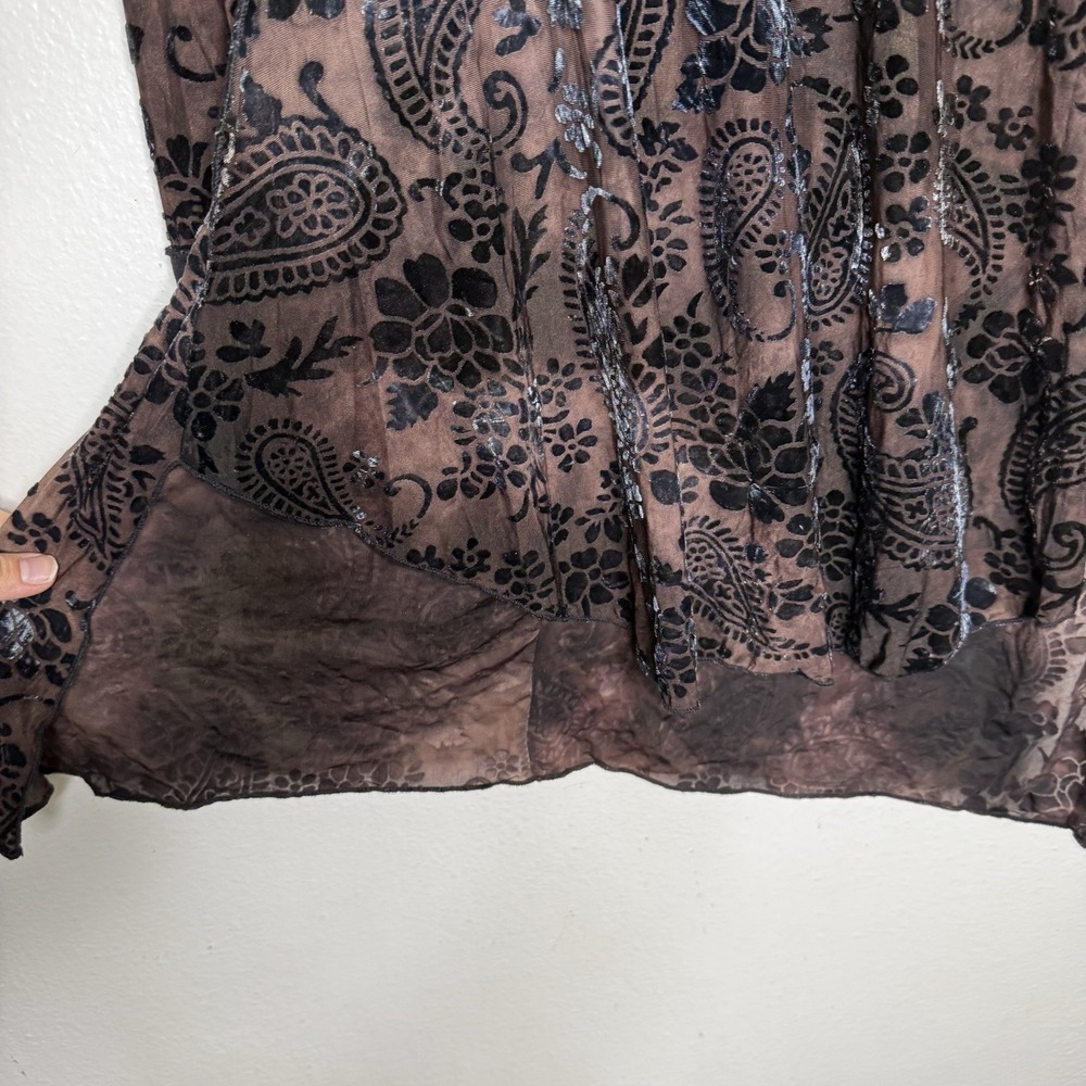 Vintage Marigold LA Velvet Burnout Whimsigoth Dark Fairy Shirt Lace Womens Small - Picture 6 of 11